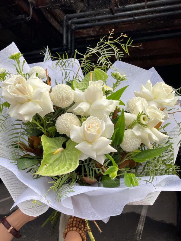 White and green seasonal bouquet, handcrafted by a local Strathfield and Burwood florist