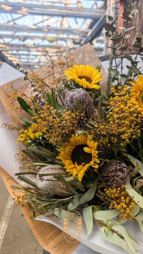 Sunflower and native flowers bouquet handcrafted by local florist in North Strathfield Sydney