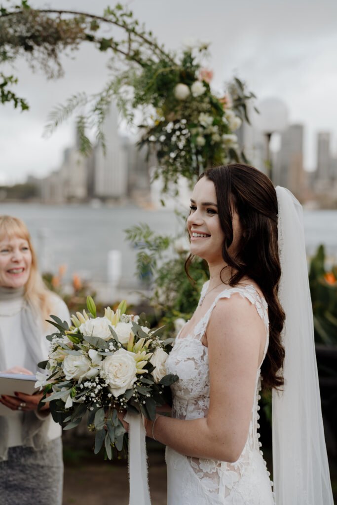Timeless romantic bridal bouquet with soft blush and white fresh flowers for a Sydney garden-inspired wedding