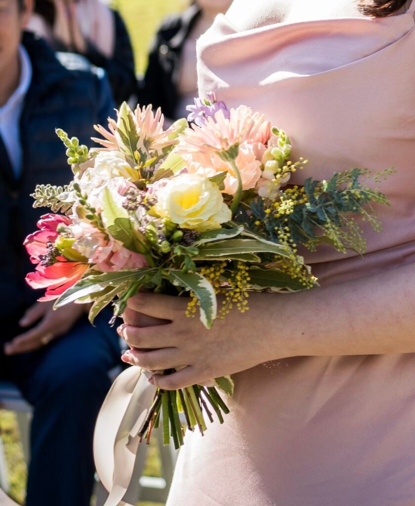 Elegant bridal bouquet by Sydney wedding florist with soft seasonal flowers